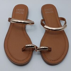 Chase + Chloe Brown Sandals with Metallic Straps